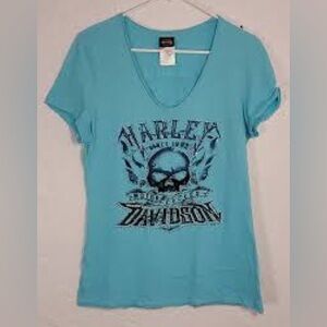 Harley-Davidson Y2K vintage rhinestone Women's Blue Graphic Tee size M